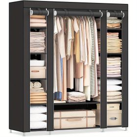 1pc Freestanding Clothes Rack with NonPortable Wardrobe Closet, -Woven Dust Cover, 12 Compartments Storage Organizer, 59 X 17.7 X 69 Inches, Blac