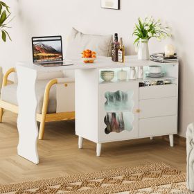 41"-79" LED L-Shaped Modern Farmhouse Sideboard Buffet Cabinet, Wood Buffet Storage Cabinet with Drawers & Shelves