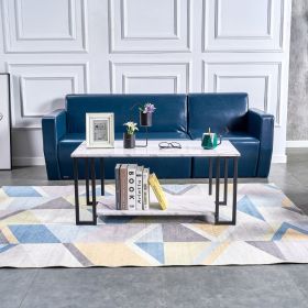 D&N Coffee Table, 2 Layers 1.5cm Thick Marble MDF Rectangle 39.37" L Tabletop Iron Coffee Table , Dining Room, Coffee Shop, Resterant, White Top