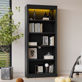 83.4" Tall Wood Bookcase with light strip,5-Tier Decor Bookshelves with Adjustable Shelves,Storage Organizer for CDs/Books/Movies