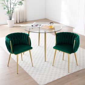 Modern Velvet Dining Chairs Set of 2, Upholstered Woven Dining Chair with Golden Metal Legs, Upholstered Dining Chairs for Dining Room, Kitchen