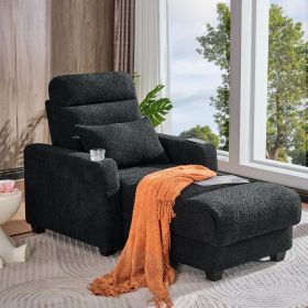 Electric Lounge Chair with Adjustable Backrest, Lumbar Pillow, Wireless Charging and Cup Holder, Armchair for Living Room Bedroom Apartment, Blac