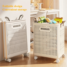 "Spacious" Collapsible Medium-Large Ceramic White Laundry Basket with No Lid - Faux Leather, Hand Wash, Solid Color