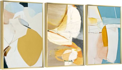 Framed Canvas Wall ArtOil Paintings Impressionism Aesthetic Prints Canvas Paintings for Living Room Bedroom Office Home; 3 Panels (GOLD: 24*36)