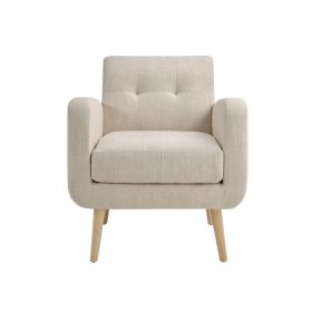 Mid-Century Modern Fabric Accent Armchair Single Sofa with Rubber Wood Legs for Living Room (Main Color: Beige, Main Material: Fabric)